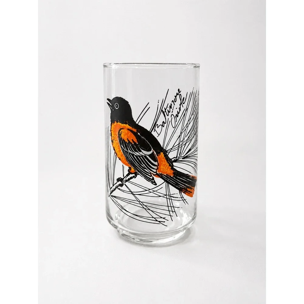 Vintage Style Bird Highball Glasses Set of 3 Cardinal Chickadee Baltimore Oriole